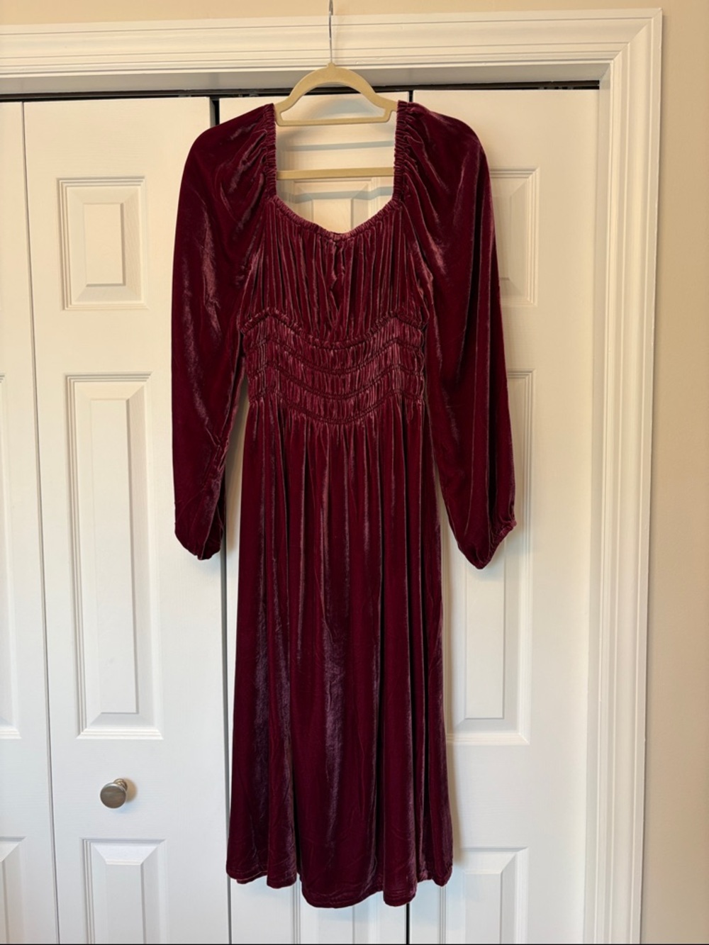 Hill House Home Velvet Burgundy Long Sleeve Midi Dress